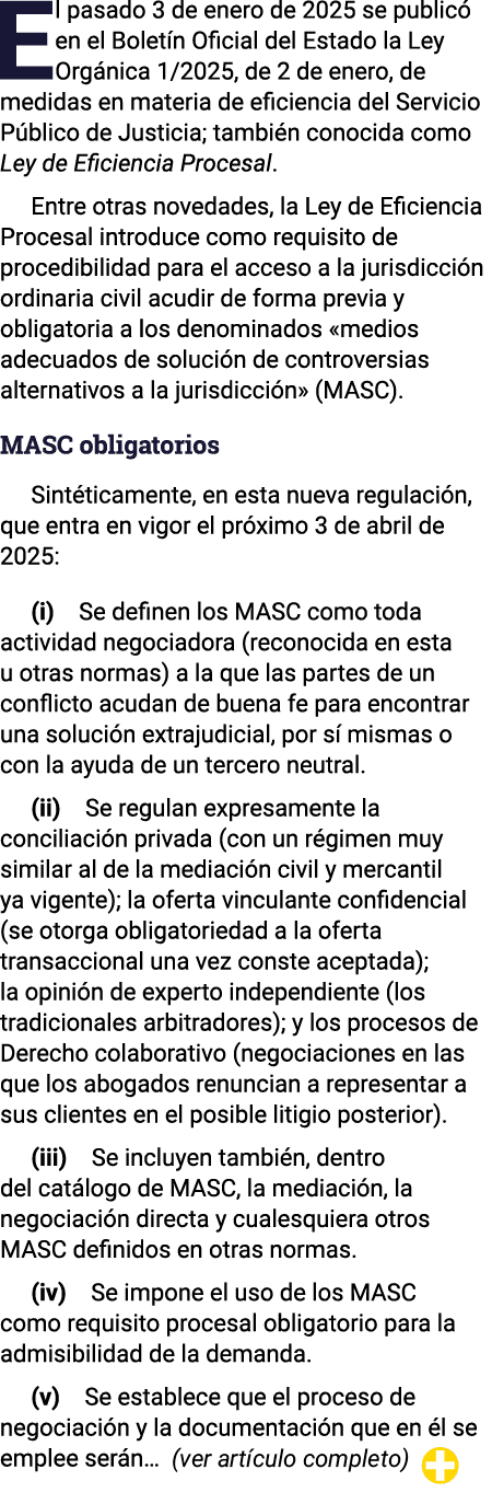 El pasado 3 de enero de 2025 se publicó en el Boletín Oficial del Estado la Ley Orgánica 1 2025, de 2 de enero, de me   
