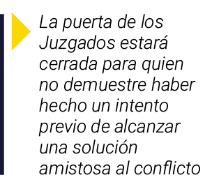  La puerta de los Juzgados estará cerrada para quien no demuestre haber hecho un intento previo de alcanzar una soluc   