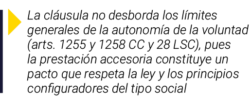  La cláusula no desborda los límites generales de la autonomía de la voluntad (arts  1255 y 1258 CC y 28 LSC), pues l   