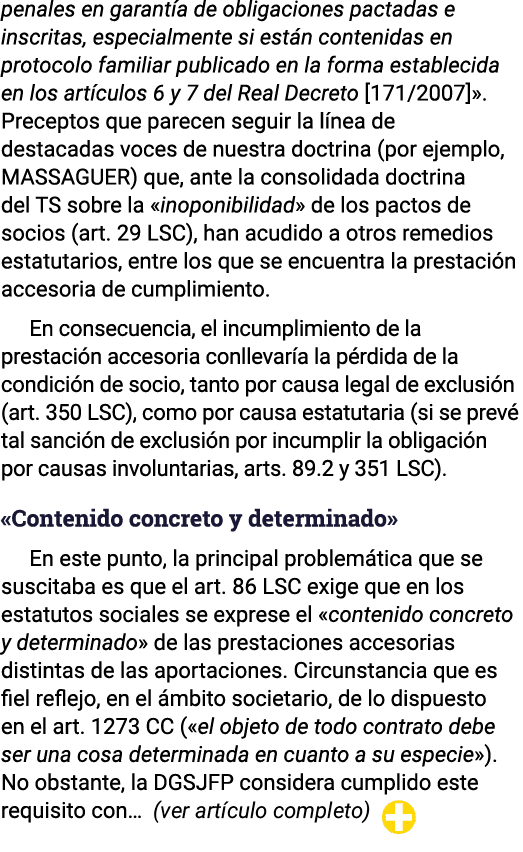 penales en garantía de obligaciones pactadas e inscritas, especialmente si están contenidas en protocolo familiar pub   