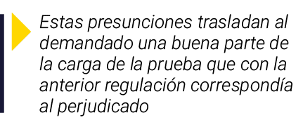  Estas presunciones trasladan al demandado una buena parte de la carga de la prueba que con la anterior regulación co   