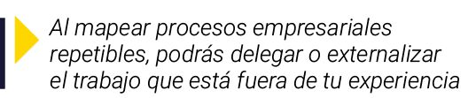  Al mapear procesos empresariales repetibles, podrás delegar o externalizar el trabajo que está fuera de tu experiencia