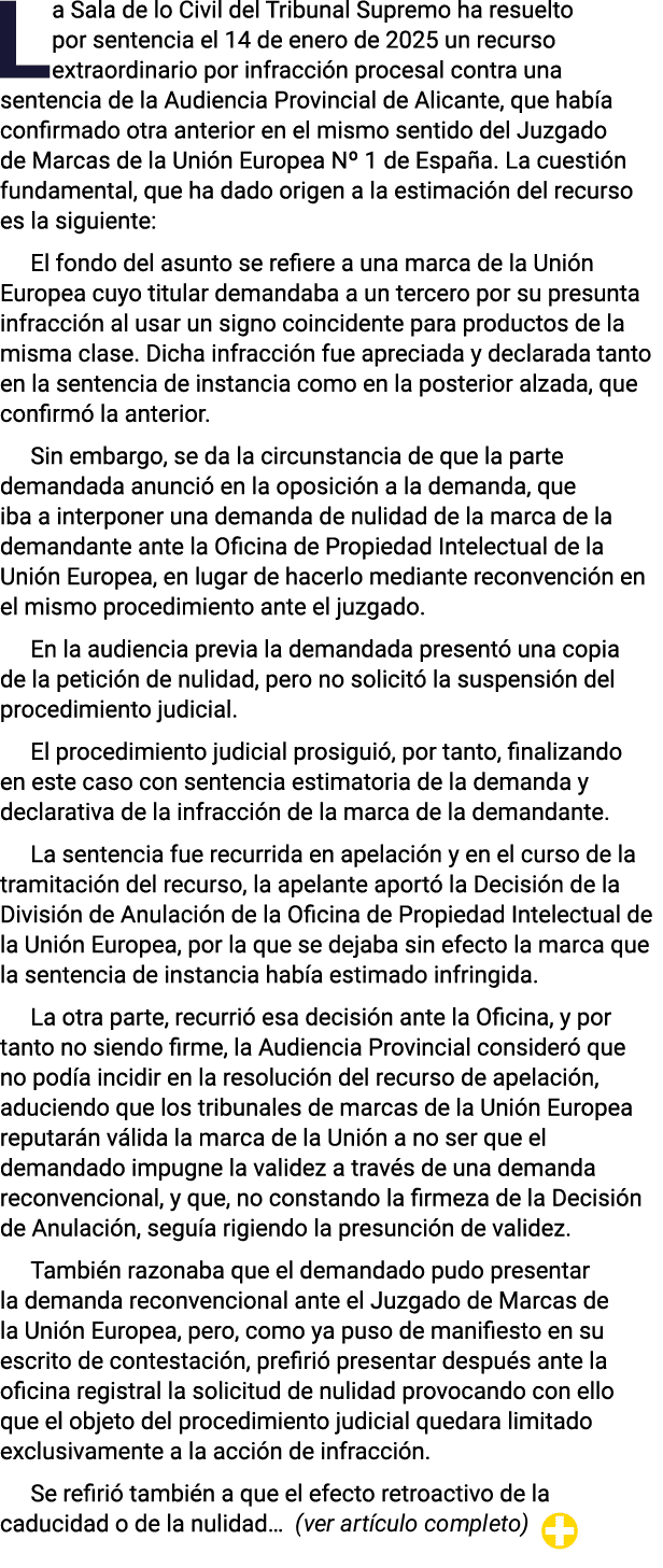 La Sala de lo Civil del Tribunal Supremo ha resuelto por sentencia el 14 de enero de 2025 un recurso extraordinario p   