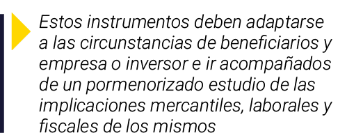  Estos instrumentos deben adaptarse a las circunstancias de beneficiarios y empresa o inversor e ir acompañados de un   