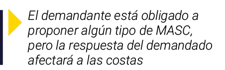  El demandante está obligado a proponer algún tipo de MASC, pero la respuesta del demandado afectará a las costas