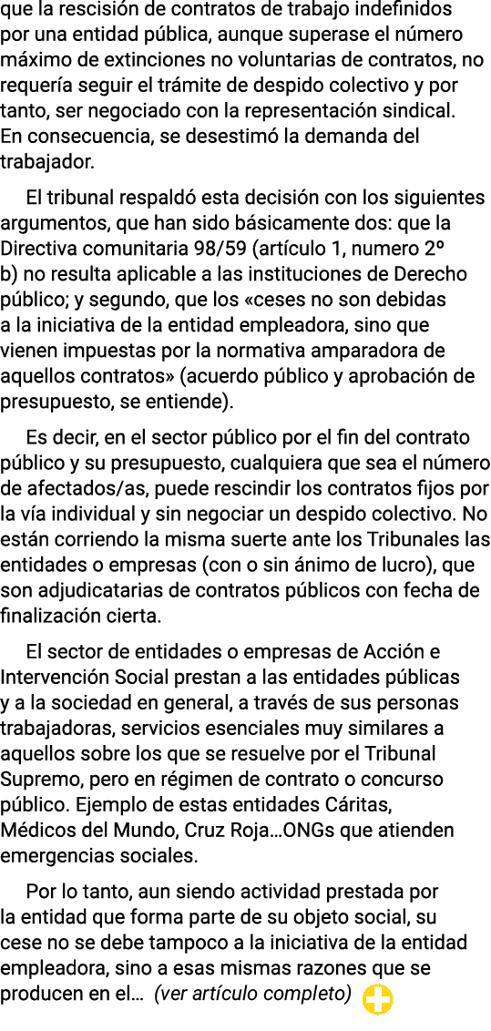 que la rescisión de contratos de trabajo indefinidos por una entidad pública, aunque superase el número máximo de ext   