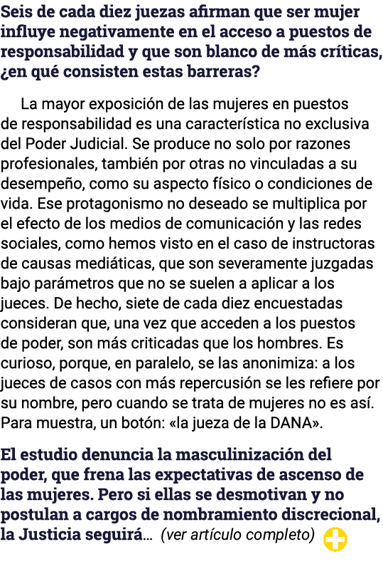Seis de cada diez juezas afirman que ser mujer influye negativamente en el acceso a puestos de responsabilidad y que    