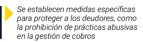  Se establecen medidas específicas para proteger a los deudores, como la prohibición de prácticas abusivas en la gest   