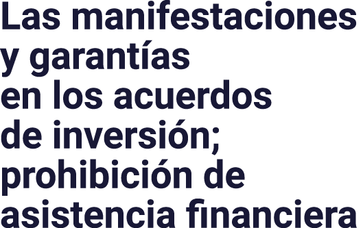 Las manifestaciones y garantías en los acuerdos de inversión; prohibición de asistencia financiera