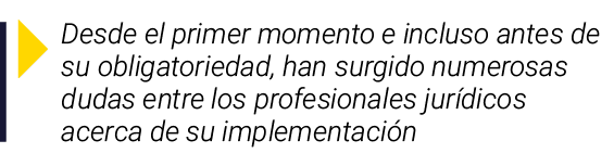  Desde el primer momento e incluso antes de su obligatoriedad, han surgido numerosas dudas entre los profesionales ju   