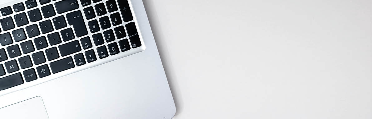 Banner of laptop, planning digital content, small business workspace