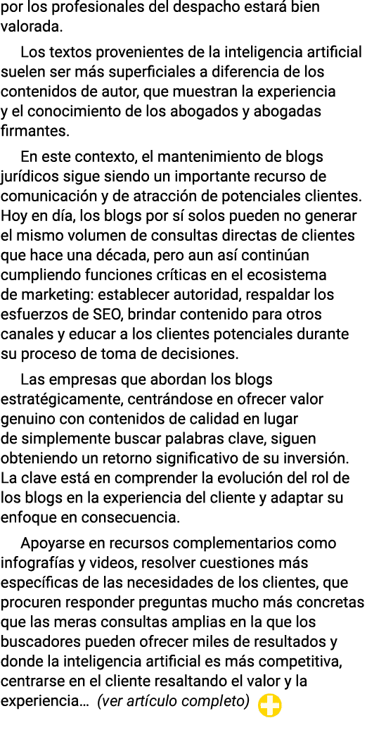 por los profesionales del despacho estará bien valorada  Los textos provenientes de la inteligencia artificial suelen   