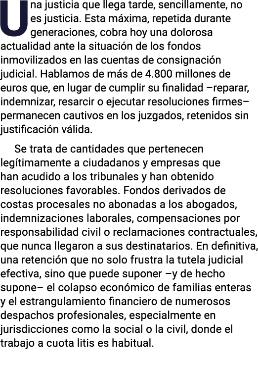 Una justicia que llega tarde, sencillamente, no es justicia  Esta máxima, repetida durante generaciones, cobra hoy un   