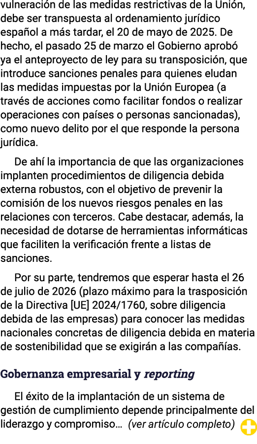 vulneración de las medidas restrictivas de la Unión, debe ser transpuesta al ordenamiento jurídico español a más tard   