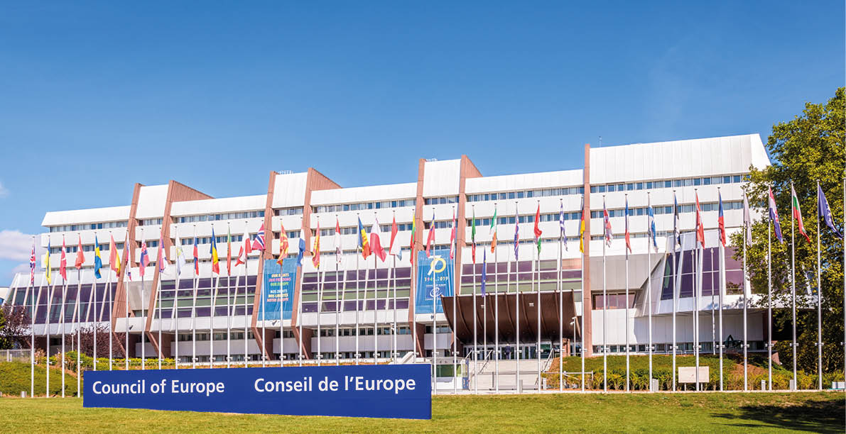 Strasbourg, France - September 13, 2019: Front view of the palace of Europe, the building which houses the seat of the Council of Europe since 1977, designed by french architect Henry Bernard 
