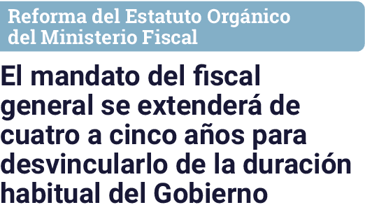 Reforma del Estatuto Orgánico del Ministerio Fiscal El mandato del fiscal general se extenderá de cuatro a cinco años   