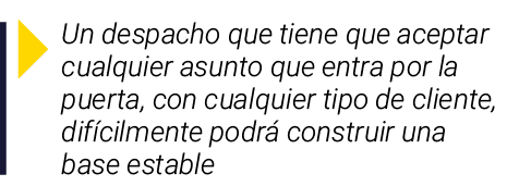  Un despacho que tiene que aceptar cualquier asunto que entra por la puerta, con cualquier tipo de cliente, difícilme   