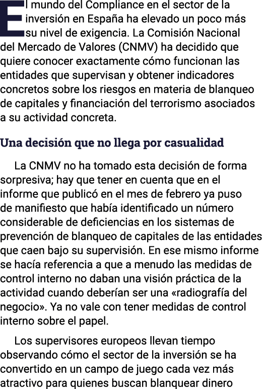 El mundo del Compliance en el sector de la inversión en España ha elevado un poco más su nivel de exigencia  La Comis   