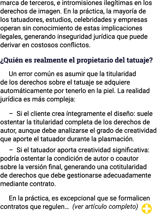 marca de terceros, e intromisiones ilegítimas en los derechos de imagen  En la práctica, la mayoría de los tatuadores   