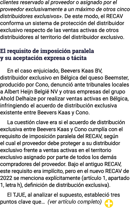 clientes reservado al proveedor o asignado por el proveedor exclusivamente a un máximo de otros cinco distribuidores    