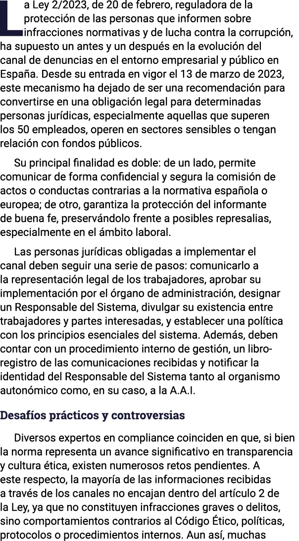 La Ley 2 2023, de 20 de febrero, reguladora de la protección de las personas que informen sobre infracciones normativ   