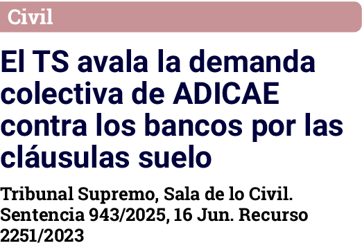 Civil El TS avala la demanda colectiva de ADICAE contra los bancos por las cláusulas suelo Tribunal Supremo, Sala de    