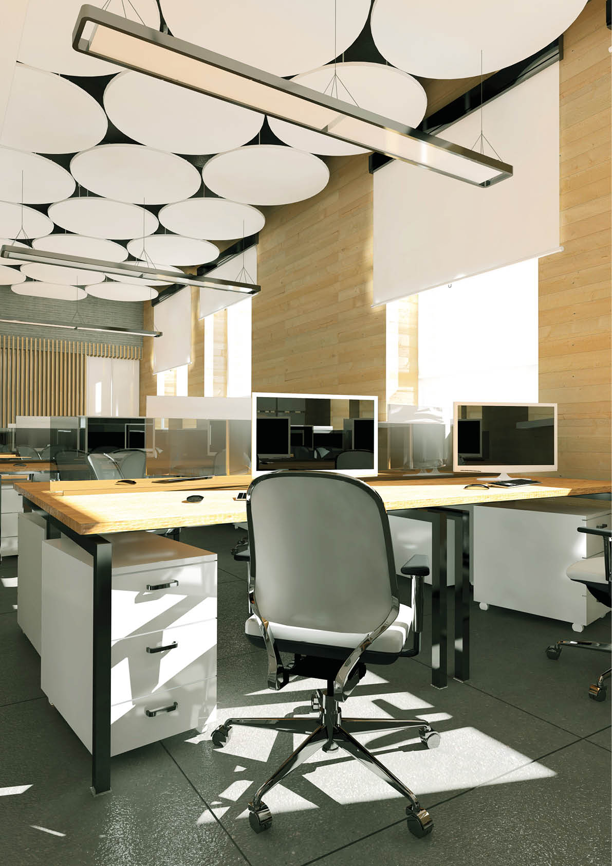 Empty modern office interior work place 3D visualization