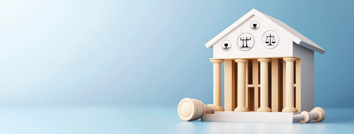 Legal firm exterior with integrated legal iconography, architectural law concept, copy space for text, ultra HD --no grunge, splash, dust, --chaos 10 --ar 5:2 --quality 2 --profile pkmg2ei --v 6 1 Job ID: 23bd80f0-451c-46dc-9acb-7067e40c1fc7