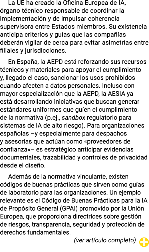 La UE ha creado la Oficina Europea de IA, rgano t cnico responsable de coordinar la implementaci n y de impulsar coh...