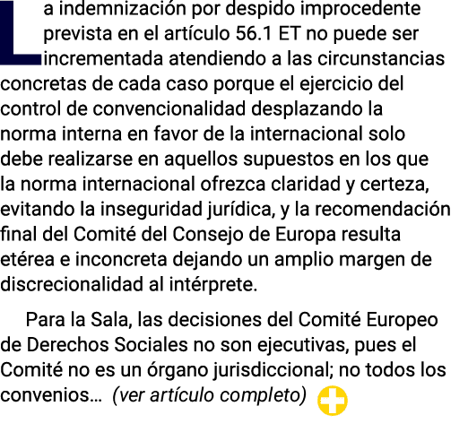 La indemnizaci n por despido improcedente prevista en el art culo 56.1 ET no puede ser incrementada atendiendo a las ...