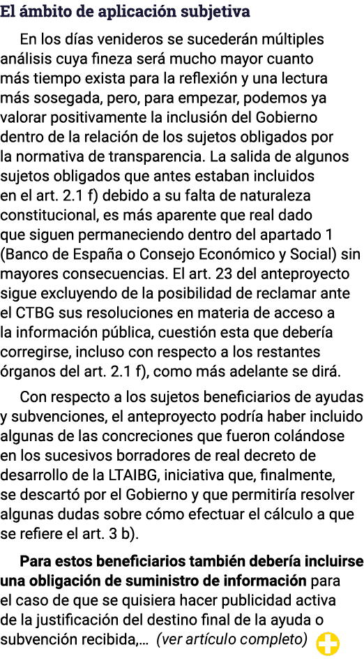 El mbito de aplicaci n subjetiva En los d as venideros se suceder n m ltiples an lisis cuya fineza ser  mucho mayor ...