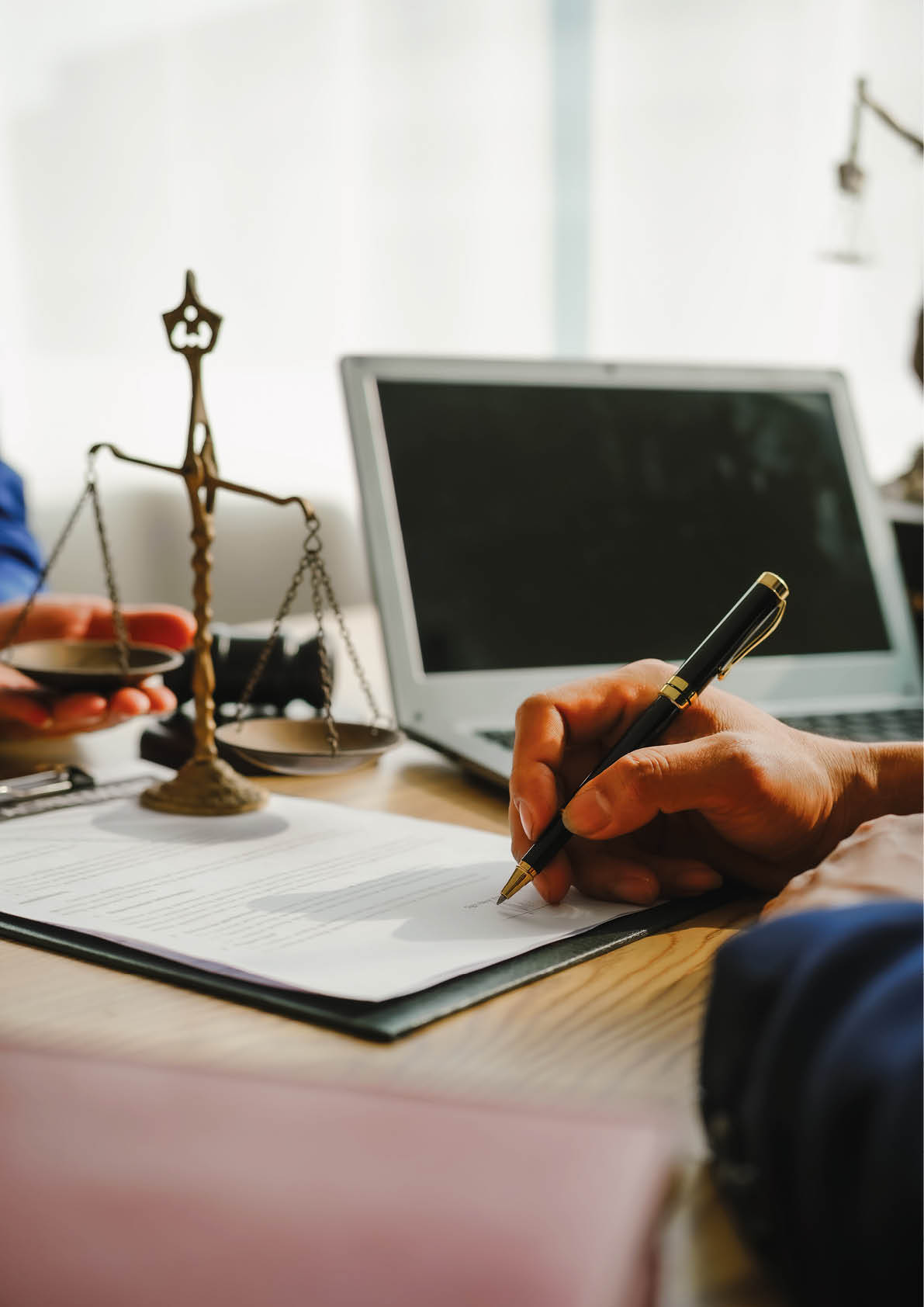 Legal expert navigating corruption cases, including bribery and graft. Businessman consults at desk. Discussions involve bribery, corruption, buying off, and corrupt practices.
