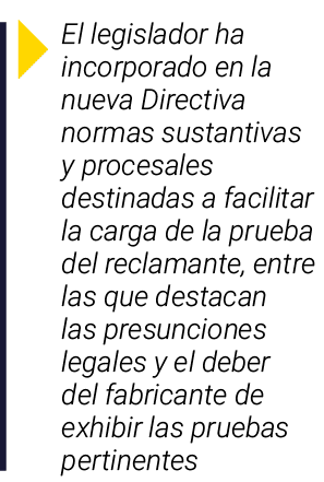 ￼ El legislador ha incorporado en la nueva Directiva normas sustantivas y procesales destinadas a facilitar la carga ...