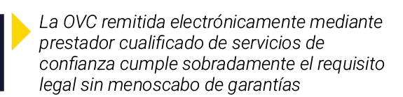 ￼ La OVC remitida electr nicamente mediante prestador cualificado de servicios de confianza cumple sobradamente el re...