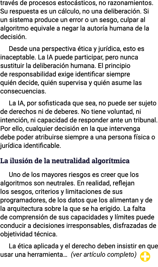 trav s de procesos estoc sticos, no razonamientos. Su respuesta es un c lculo, no una deliberaci n. Si un sistema pro...