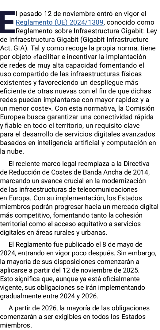 El pasado 12 de noviembre entr en vigor el Reglamento (UE) 2024/1309, conocido como Reglamento sobre Infraestructura...