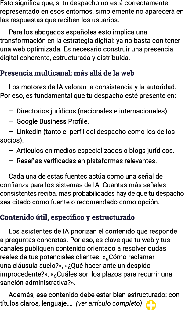 Esto significa que, si tu despacho no est correctamente representado en esos entornos, simplemente no aparecer  en l...