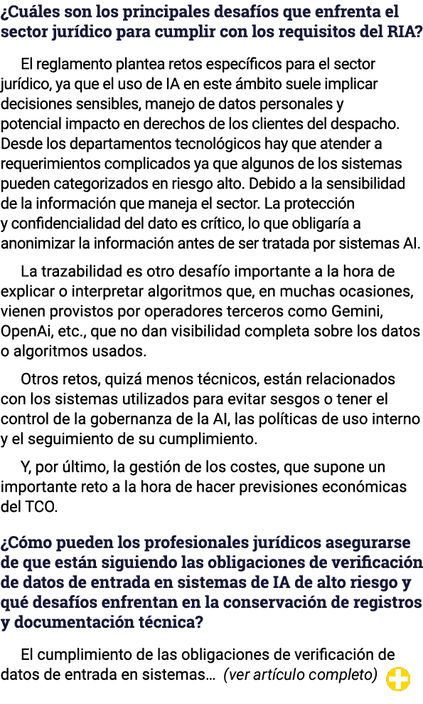 ¿Cu les son los principales desaf os que enfrenta el sector jur dico para cumplir con los requisitos del RIA? El regl...
