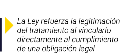 ￼ La Ley refuerza la legitimaci n del tratamiento al vincularlo directamente al cumplimiento de una obligaci n legal