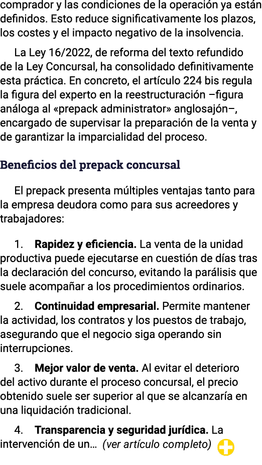 comprador y las condiciones de la operaci n ya est n definidos. Esto reduce significativamente los plazos, los costes...