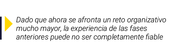 ￼ Dado que ahora se afronta un reto organizativo mucho mayor, la experiencia de las fases anteriores puede no ser com...
