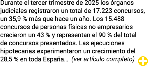 Durante el tercer trimestre de 2025 los rganos judiciales registraron un total de 17.223 concursos, un 35,9 % m s qu...