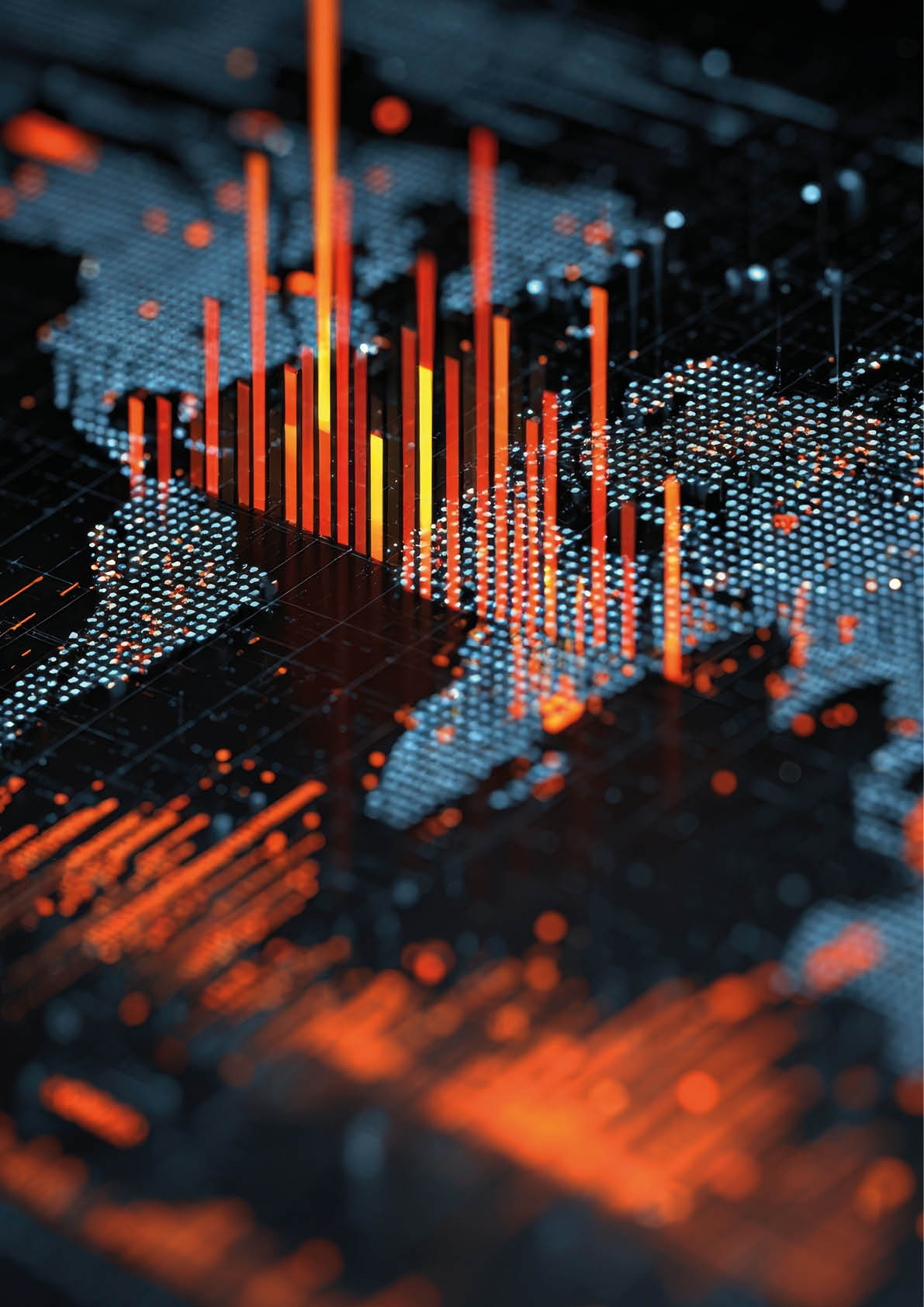 Eyecatching financial data visualization portraying a modern world map interspersed with bar graphs and trend lines illustrating the impact of global economic events.