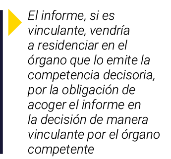 ￼ El informe, si es vinculante, vendr a a residenciar en el rgano que lo emite la competencia decisoria, por la obli...