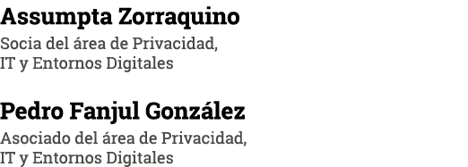 Assumpta Zorraquino Socia del rea de Privacidad, IT y Entornos Digitales Pedro Fanjul Gonz lez Asociado del  rea de ...