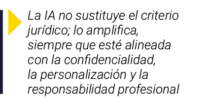 ￼ La IA no sustituye el criterio jur dico; lo amplifica, siempre que est alineada con la confidencialidad, la person...