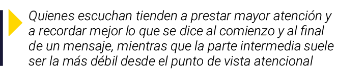 ￼ Quienes escuchan tienden a prestar mayor atenci n y a recordar mejor lo que se dice al comienzo y al final de un me...