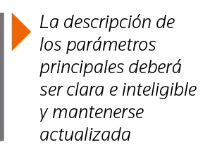  La descripción de los parámetros principales deberá ser clara e inteligible y mantenerse actualizada