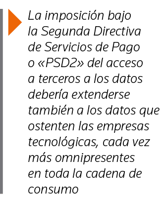  La imposición bajo la Segunda Directiva de Servicios de Pago o  PSD2  del acceso a terceros a los datos debería exte   