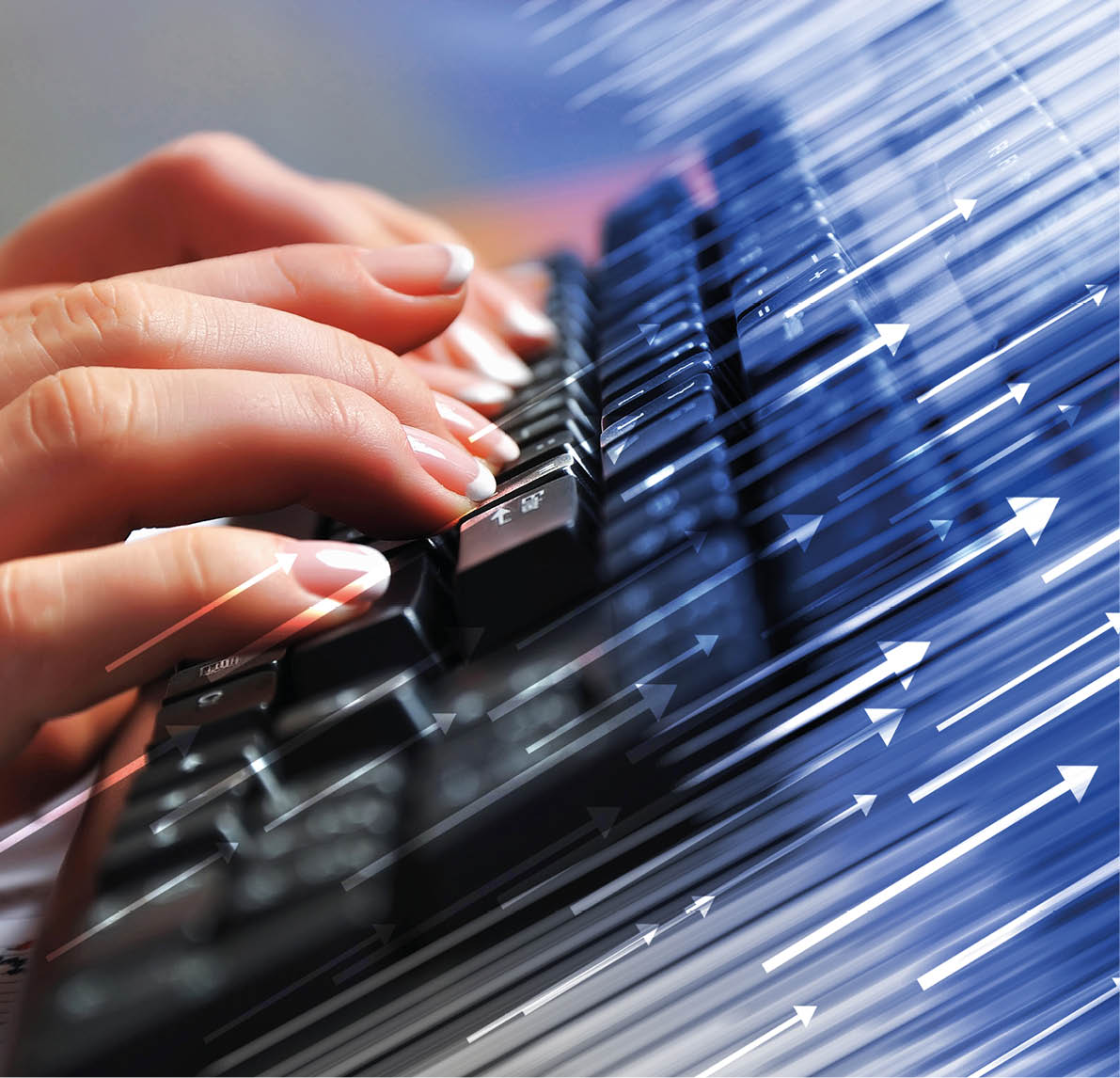 Hands of a young woman presses the keyboard  Workplace businessman